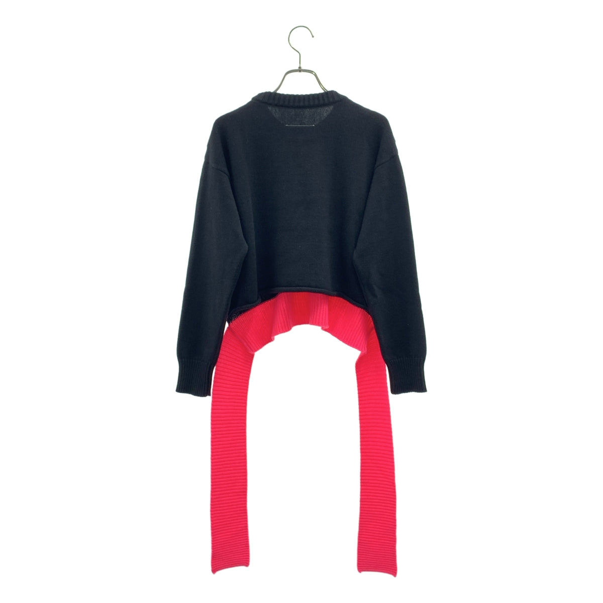 MM6 Maison Margiela | 2021 秋冬系列 | 棉羊毛雙色不對稱針織衫 | S 碼 | 黑色/粉紅色 | 女款