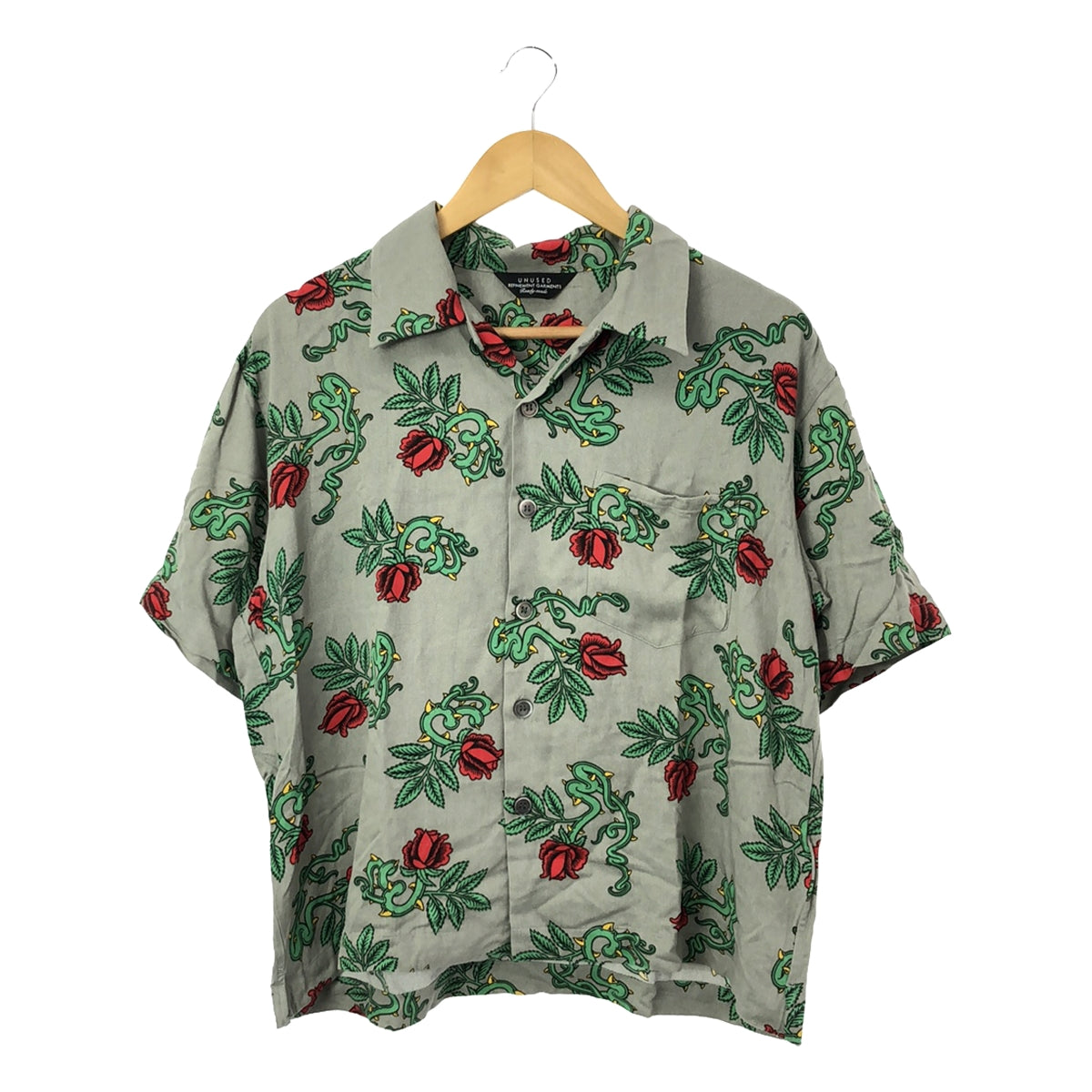 UNUSED / 언유즈드 | 2018SS | Rose Pattern S / S Shirt 로즈 패턴 오픈 컬러 반소매 셔츠 | 1 | 회색 | 남성