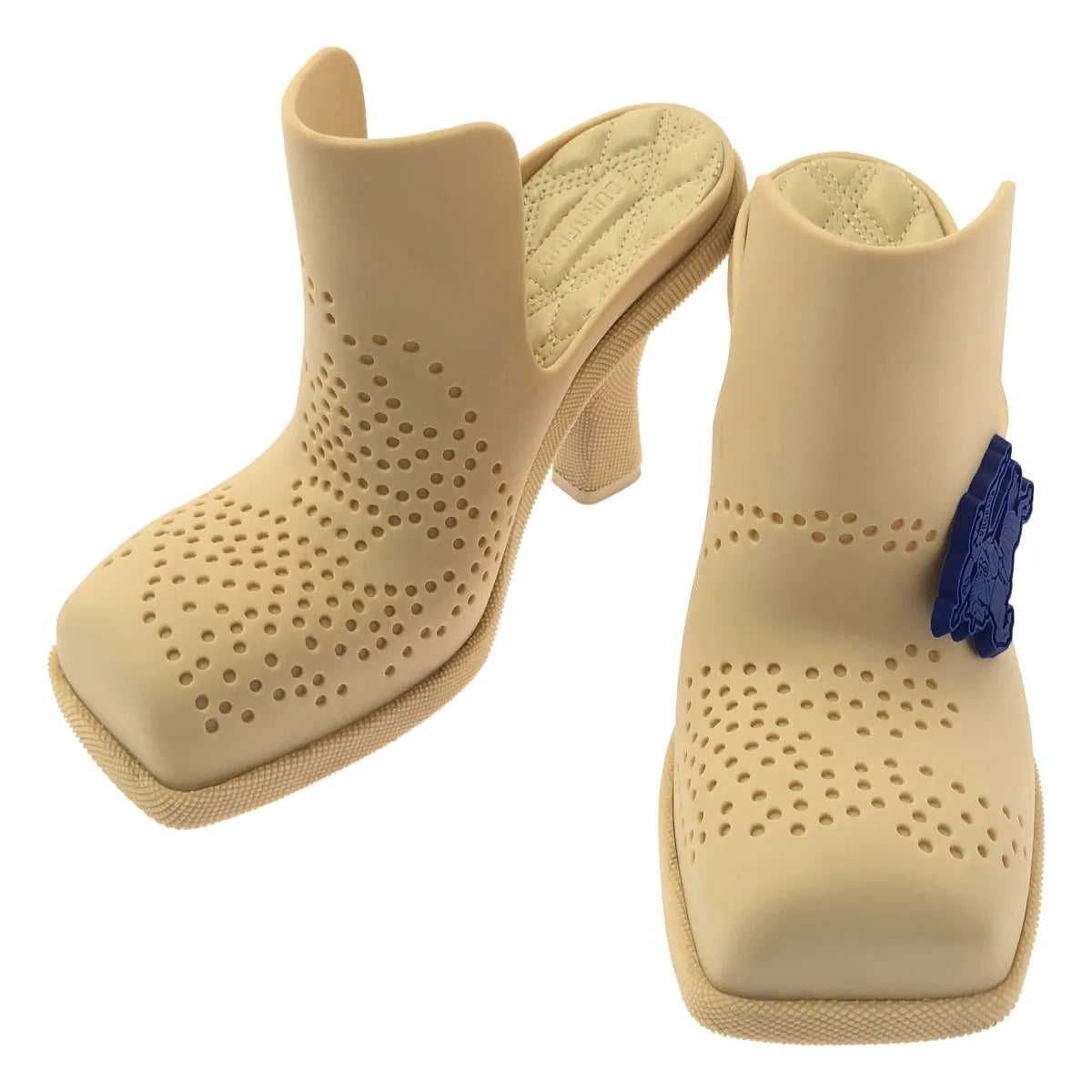 Burberry / バーバリー | Equestrian Knight Square-Toe Slip-On Mules / ロゴ スクエアトゥ パンチング ヒール パンプス | 37 |