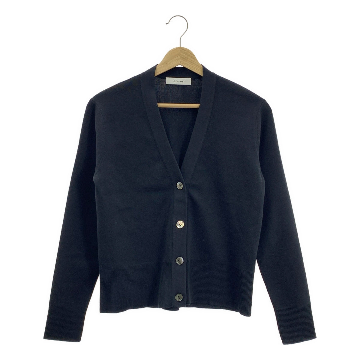 【美品】  ebure / エブール | コットン シルク Vネック カーディガン | ブラック | レディース