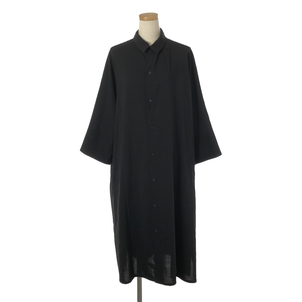 Yohji Yamamoto FEMME / ヨウジヤマモトファム | 2024SS | WOOL DOLMAN SLEEVE DRESS / ウール ドルマンスリーブ スリット シャツ ドレス ワンピース | 1 | レディース