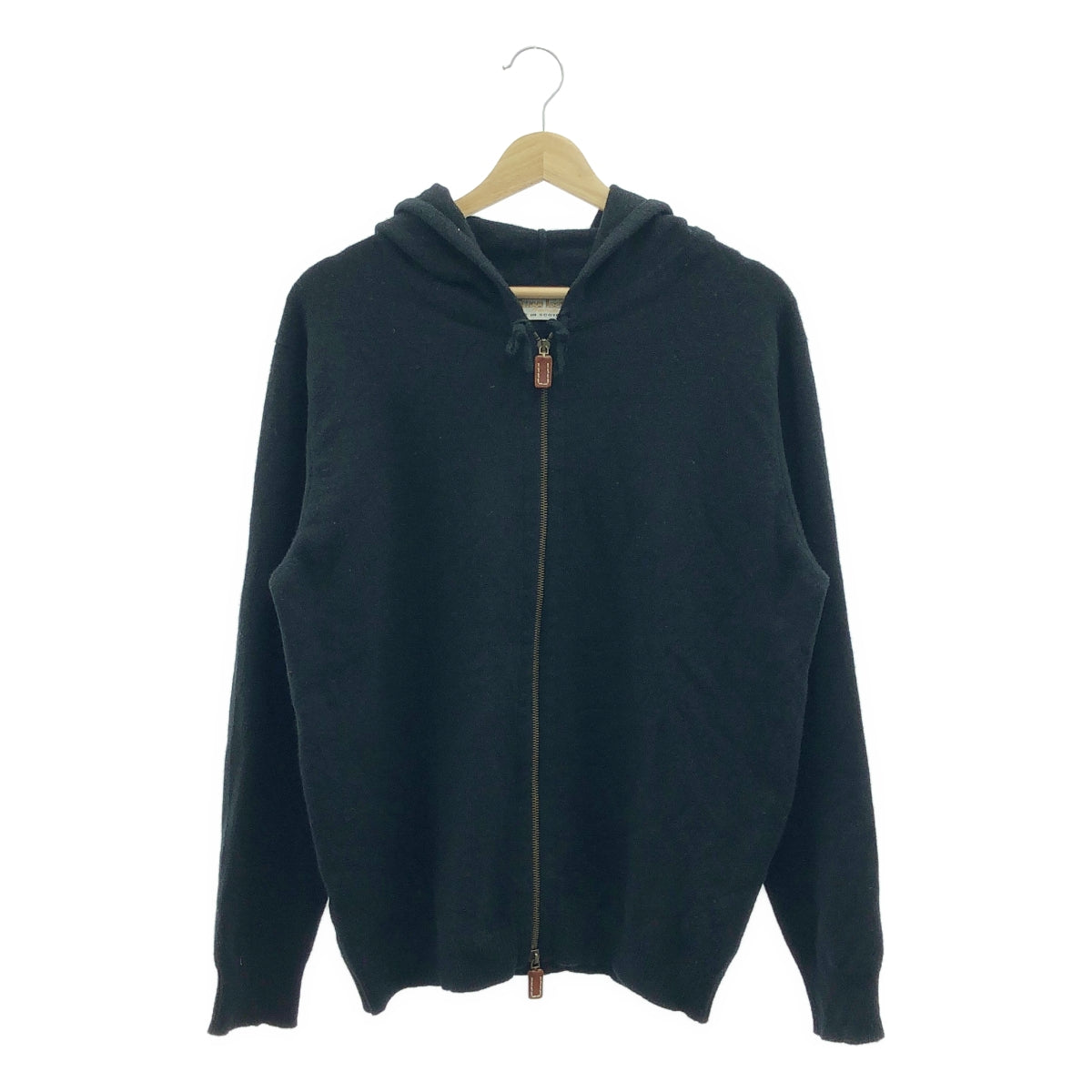 WILLIAM LOCKIE | 羊毛皮革拉鍊針織連帽衫 | L碼 | 黑色 | 男款