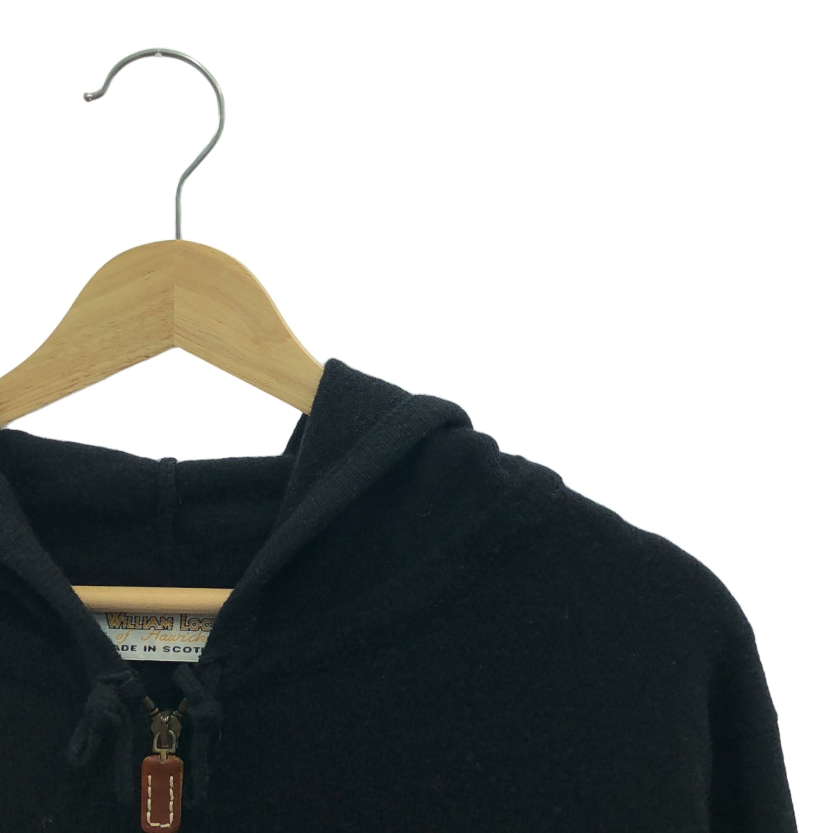 WILLIAM LOCKIE | 羊毛皮革拉鍊針織連帽衫 | L碼 | 黑色 | 男款