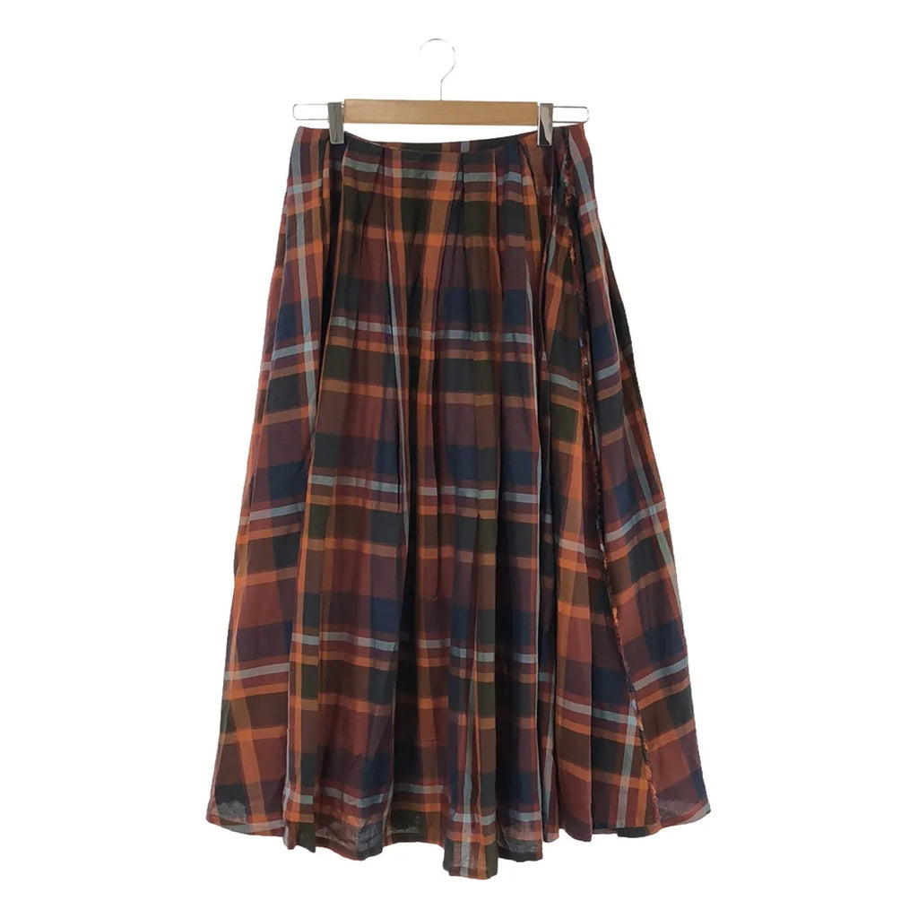 【미품】 TSURU by Mariko Oikawa / 투르바이 마리코 오이카와 | 체크 탁 랩 플레어 롱 스커트 | F | 오렌지 | 여성