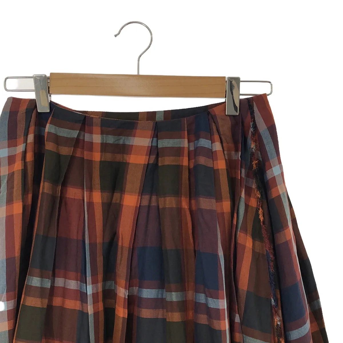 【美品】  TSURU by Mariko Oikawa / ツルバイマリコオイカワ | チェック タック ラップ フレア ロングスカート | F | オレンジ | レディース