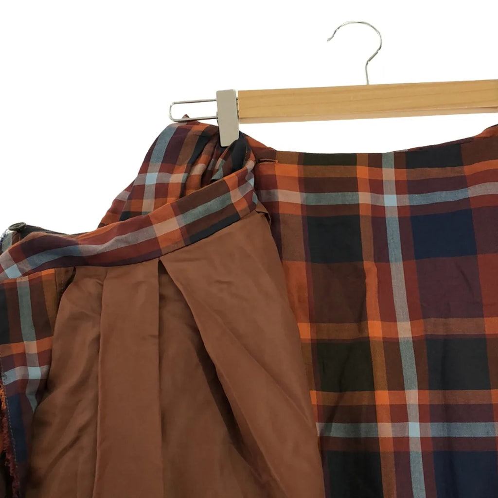 【미품】 TSURU by Mariko Oikawa / 투르바이 마리코 오이카와 | 체크 탁 랩 플레어 롱 스커트 | F | 오렌지 | 여성