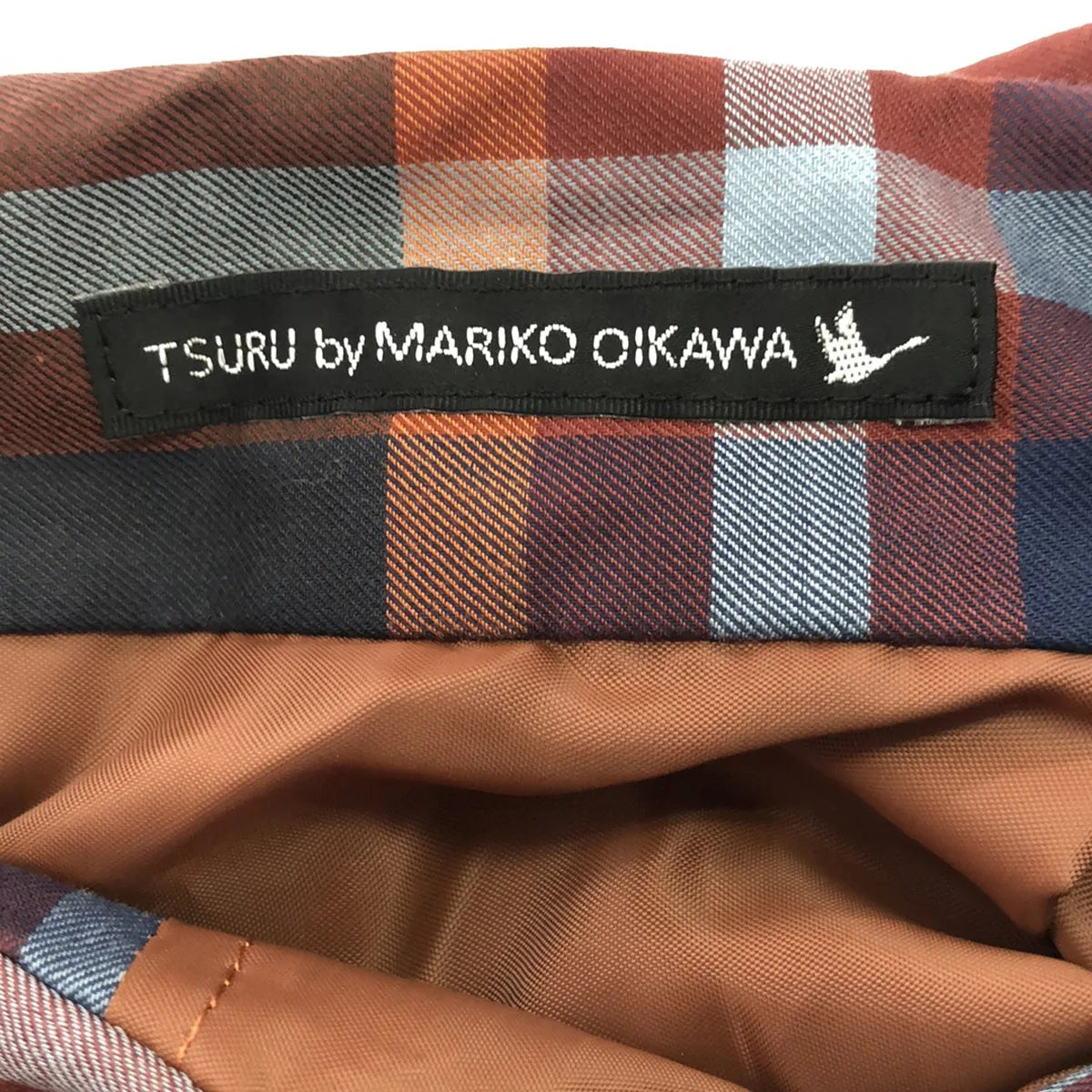 【미품】 TSURU by Mariko Oikawa / 투르바이 마리코 오이카와 | 체크 탁 랩 플레어 롱 스커트 | F | 오렌지 | 여성