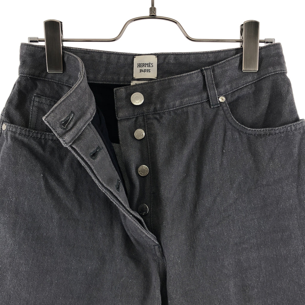 HERMES / エルメス | ロゴレザーパッチ セリエボタン デニムパンツ | 38 | レディース
