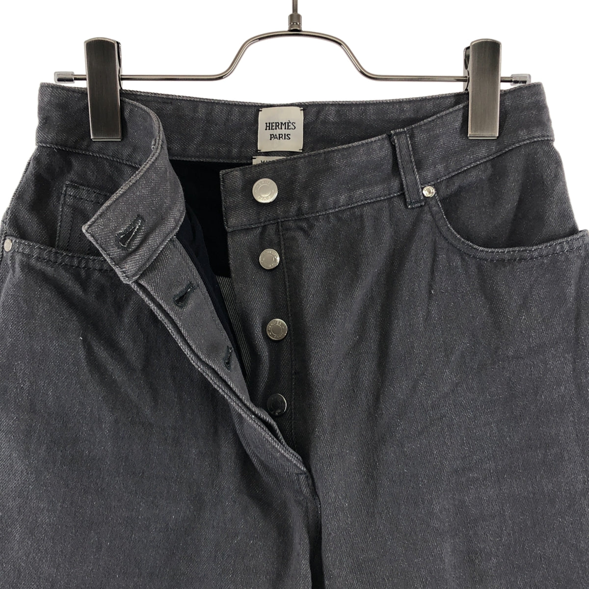 HERMES / エルメス | ロゴレザーパッチ セリエボタン デニムパンツ | 38 | レディース