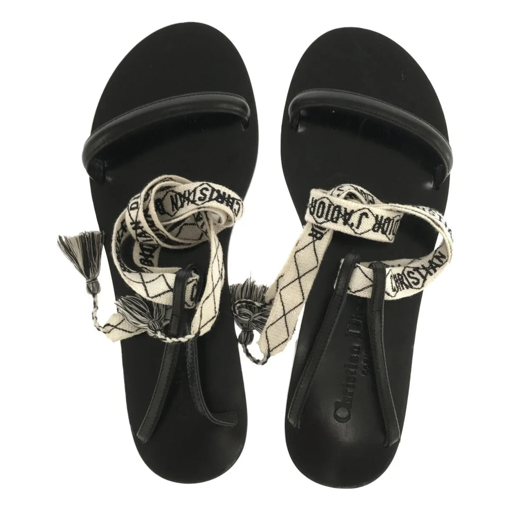 Christian Dior / クリスチャンディオール | J'ADIOR アンクルリボン フラットサンダル | 38 | ブラック | レディース