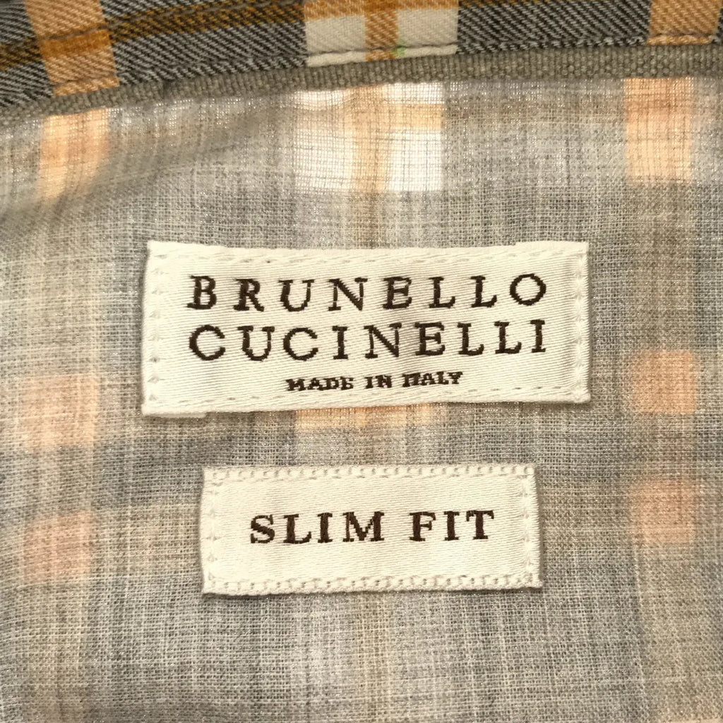 【美品】  BRUNELLO CUCINELLI / ブルネロクチネリ | コットン チェック ワイドカラーシャツ | S | イエロー/グレー | メンズ