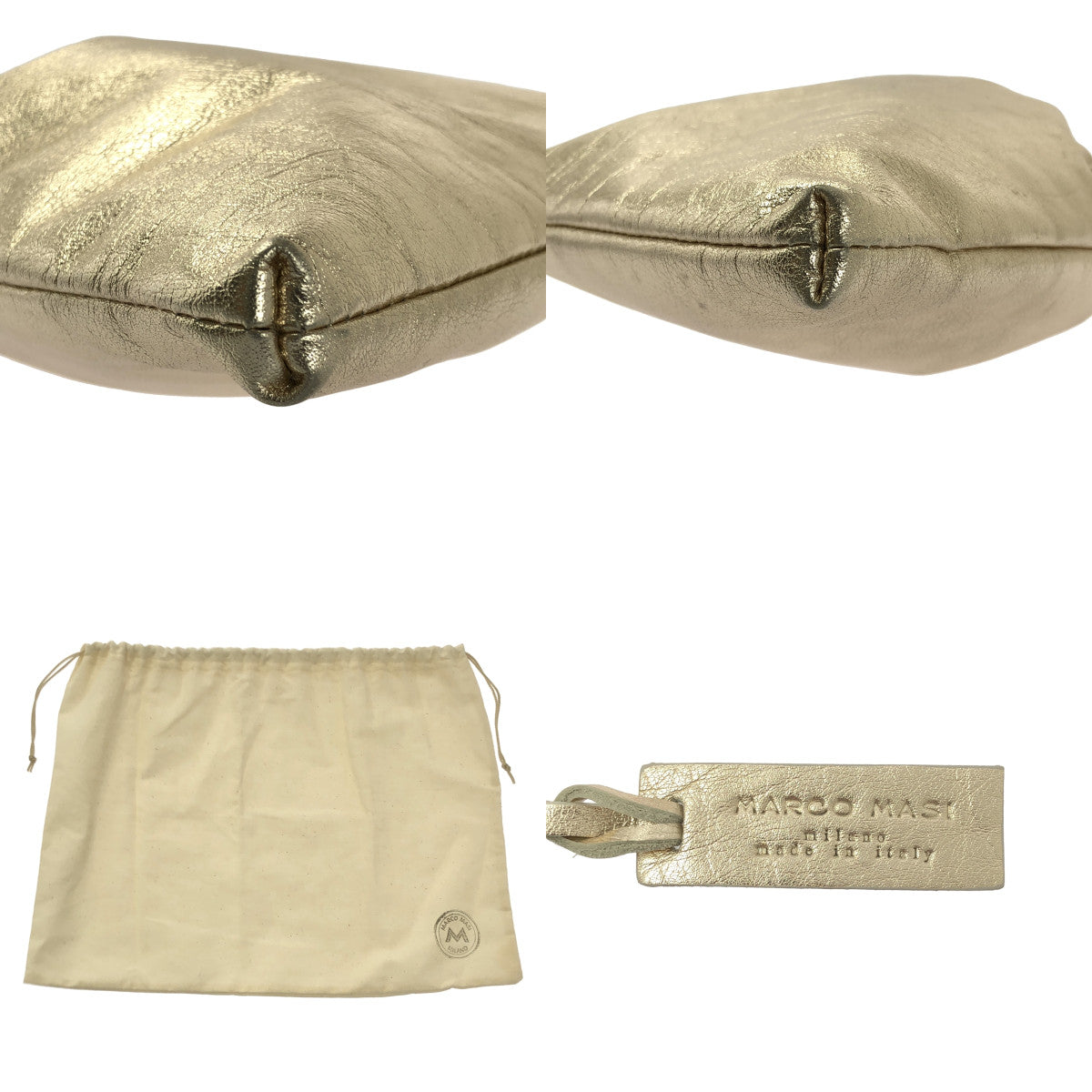 【미품】 MARCO MASI / 마르코 머지 | 가죽 로고 매력 드로 스트링 건착 숄더백 | 실버 계 |