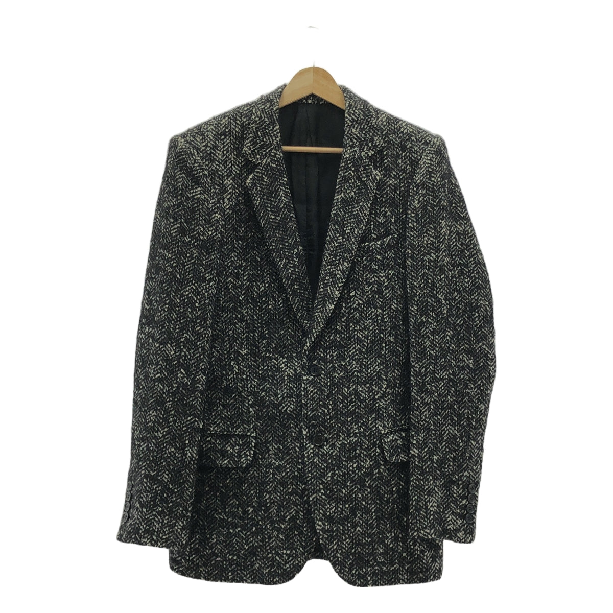 [品相良好] LITHIUM HOMME | 2025SS | RAFANELLI 粗花呢缺口翻領 2B 夾克 棉馬海毛粗花呢訂製夾克 | 48 |黑/白 |男士