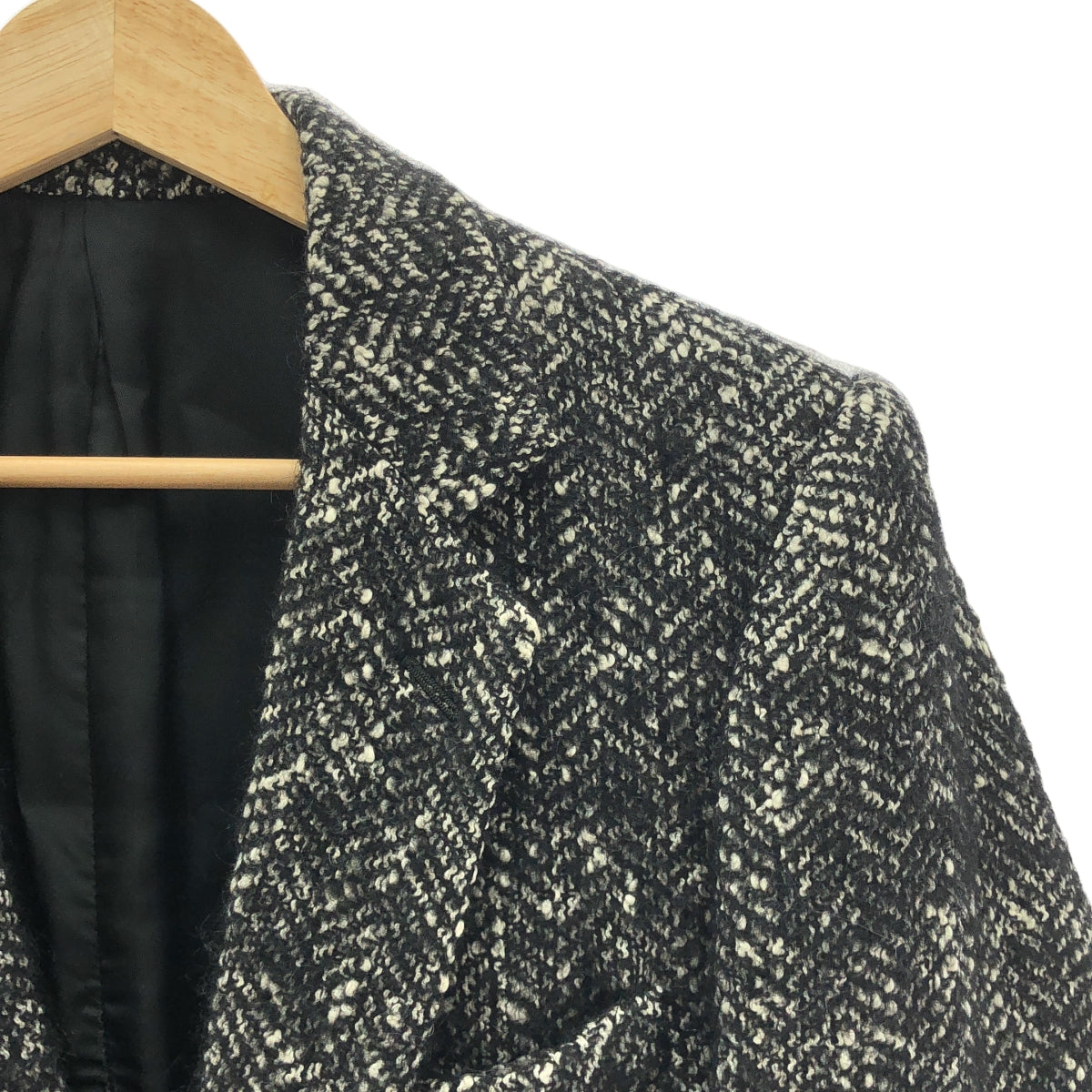 [品相良好] LITHIUM HOMME | 2025SS | RAFANELLI 粗花呢缺口翻領 2B 夾克 棉馬海毛粗花呢訂製夾克 | 48 |黑/白 |男士