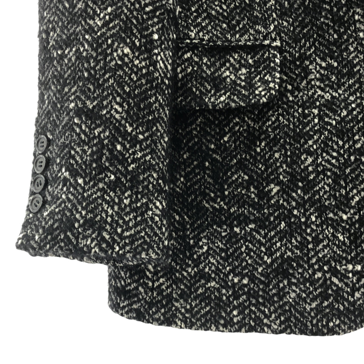 [品相良好] LITHIUM HOMME | 2025SS | RAFANELLI 粗花呢缺口翻領 2B 夾克 棉馬海毛粗花呢訂製夾克 | 48 |黑/白 |男士