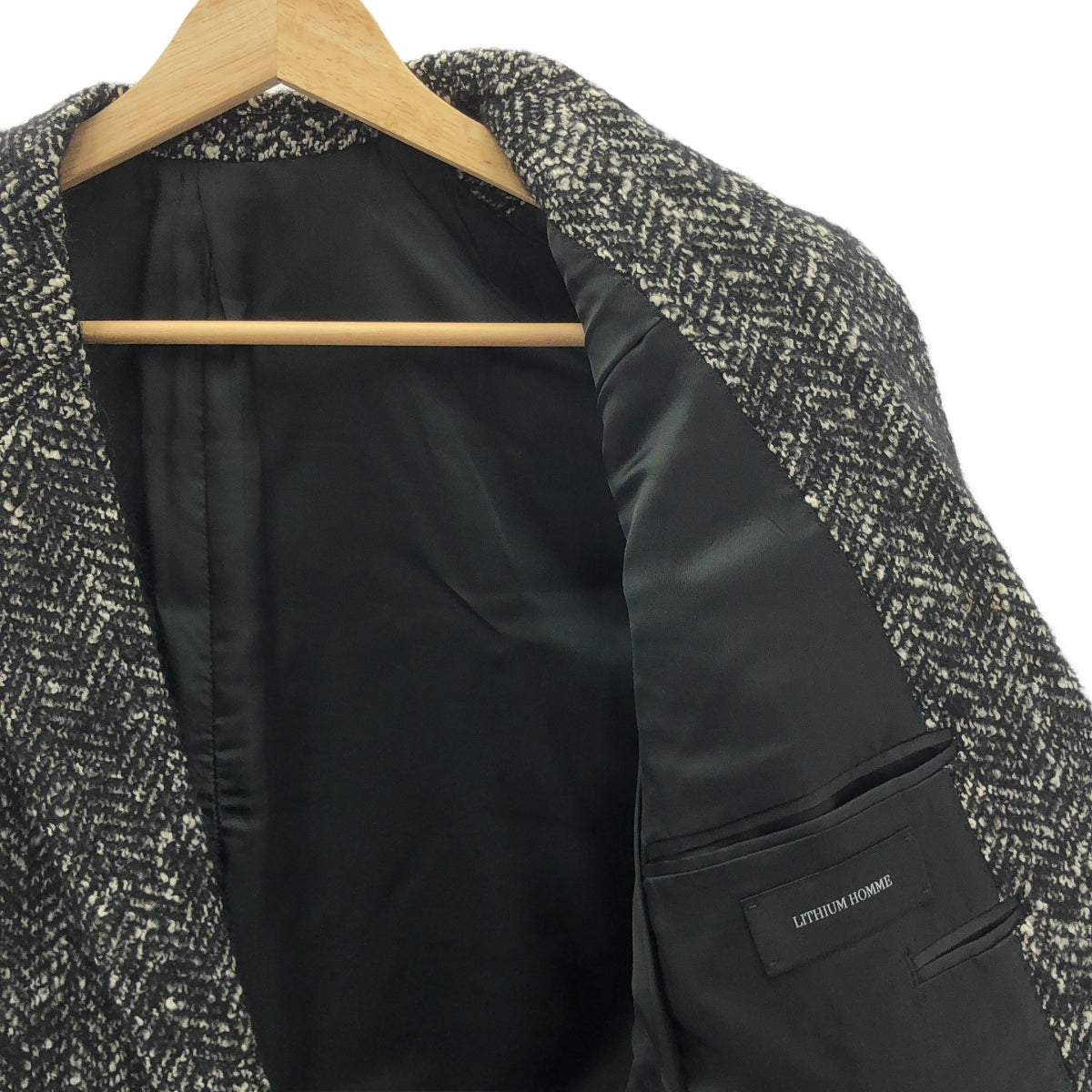 [品相良好] LITHIUM HOMME | 2025SS | RAFANELLI 粗花呢缺口翻領 2B 夾克 棉馬海毛粗花呢訂製夾克 | 48 |黑/白 |男士