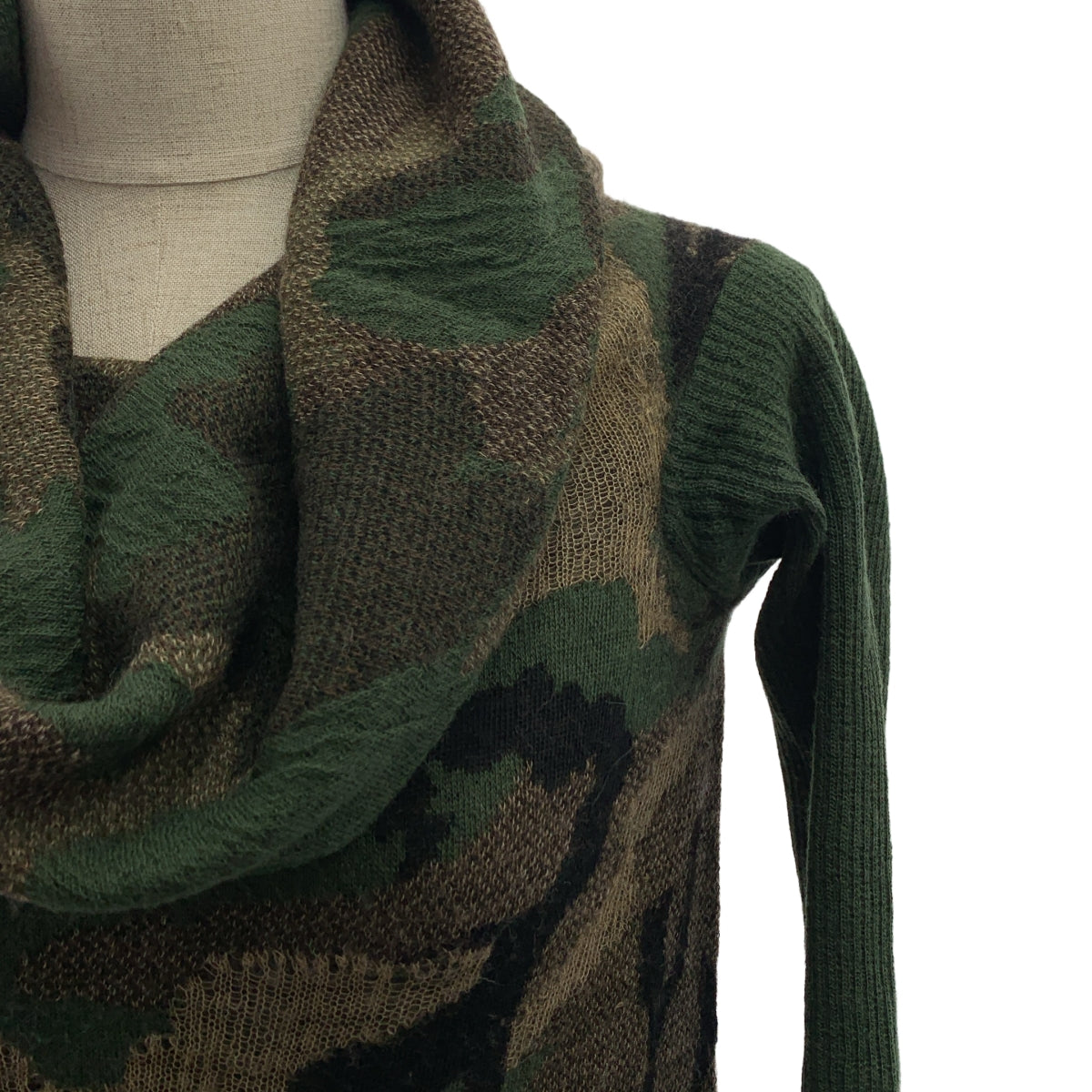 JUNYA WATANABE COMME des GARCONS / ジュンヤワタナベ | ウール カモフラージュ 変形 オーバーネック ニット セーター | S | グリーン/ブラック/ブラウン系 | レディース