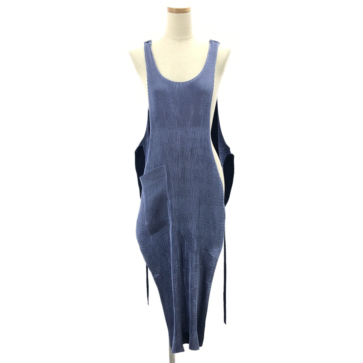 im product ISSEY MIYAKE / 아임 제품 이세이미야케 | 변형 비대칭 주름 포켓 드레스 원피스 | F | 블루 | 여성