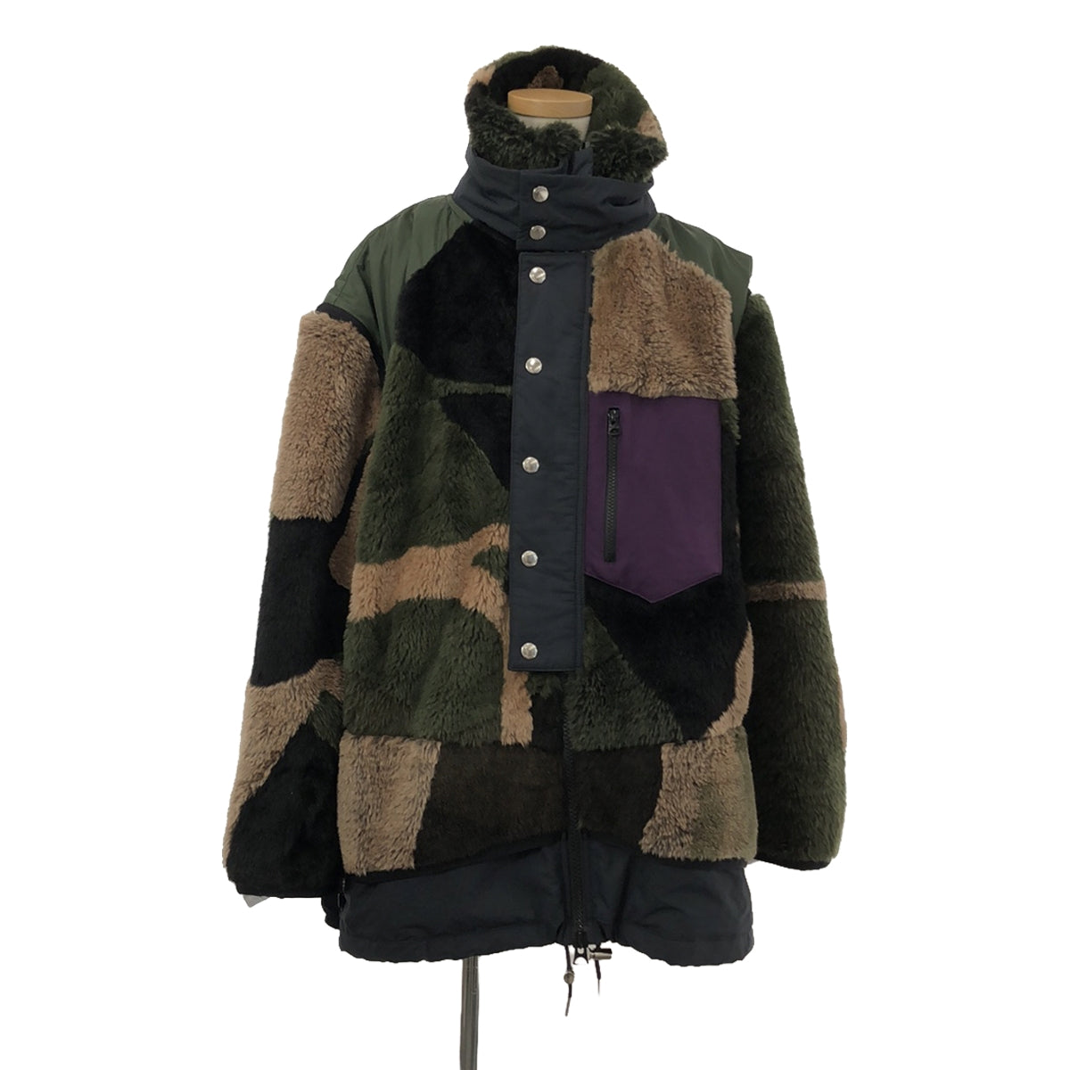 【美品】  sacai / サカイ | × KAWS / カウズ Jacquard Faux Fur Reversible Blouson / 異素材 ボア切替 オーバーブルゾン ジャケット | 2 | ブラック/ブラウン/オリーブ | メンズ