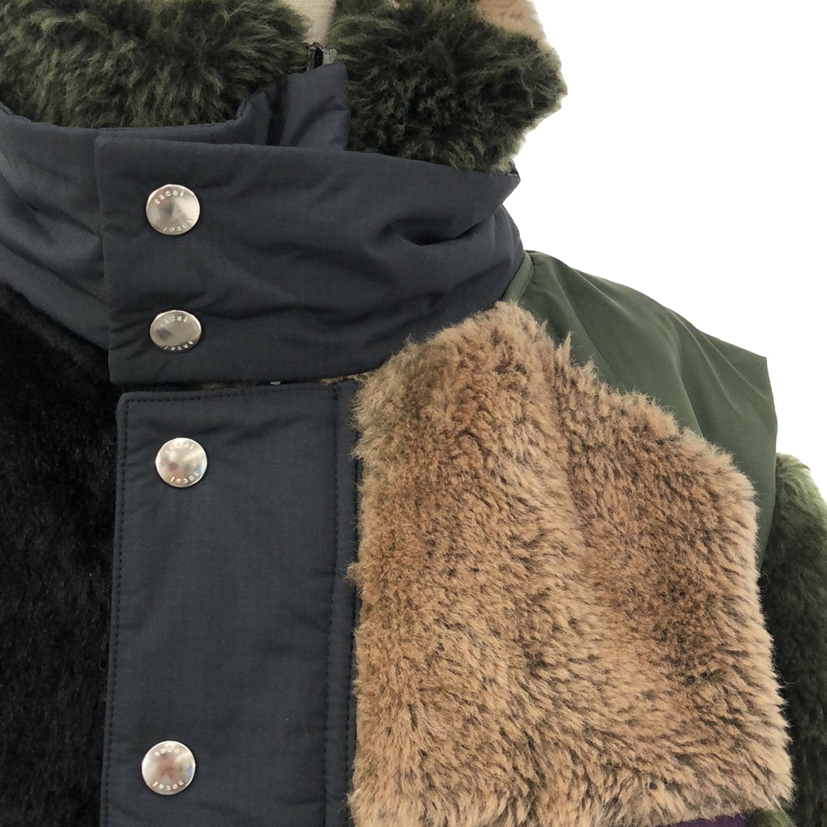 【美品】  sacai / サカイ | × KAWS / カウズ Jacquard Faux Fur Reversible Blouson / 異素材 ボア切替 オーバーブルゾン ジャケット | 2 | ブラック/ブラウン/オリーブ | メンズ