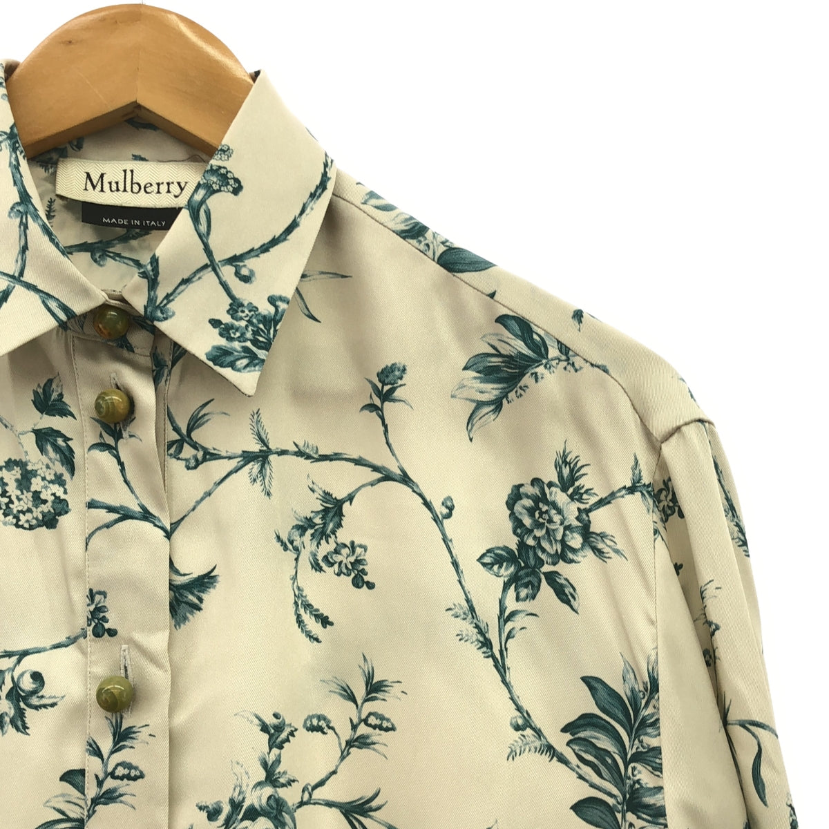 Mulberry | Leaf Print Overshirt | 38 | Off-White/Green | Women's