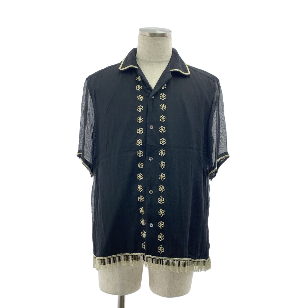 baziszt / バジスト | silk 100％ / シルク ビジュー 装飾 オーバーシルエット オープンカラー シャツ | M | メンズ