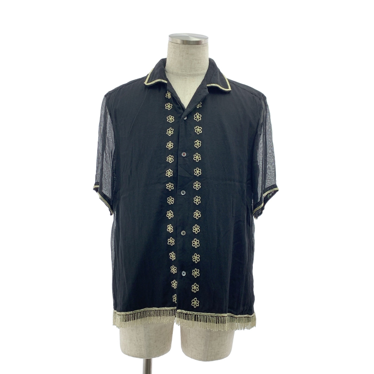 baziszt / バジスト | silk 100％ / シルク ビジュー 装飾 オーバーシルエット オープンカラー シャツ | M | メンズ