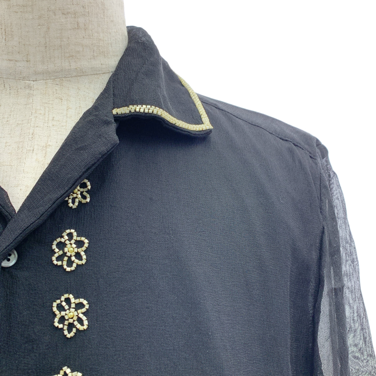 baziszt / バジスト | silk 100％ / シルク ビジュー 装飾 オーバーシルエット オープンカラー シャツ | M | メンズ