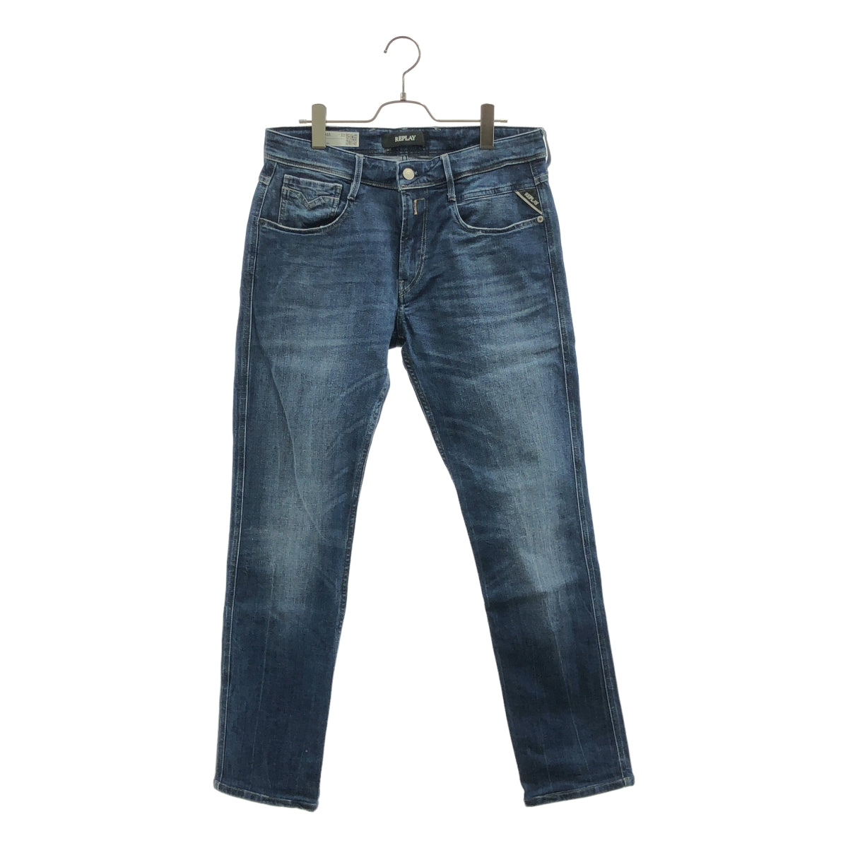 【美品】  REPLAY / リプレイ | ロゴレザーパッチ デニムパンツ | 32 | インディゴ | メンズ