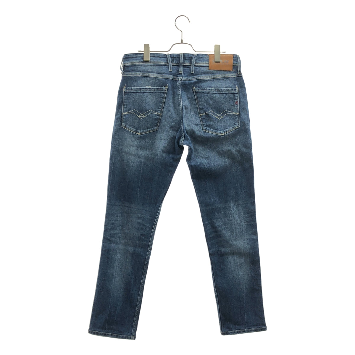 【美品】  REPLAY / リプレイ | ロゴレザーパッチ デニムパンツ | 32 | インディゴ | メンズ