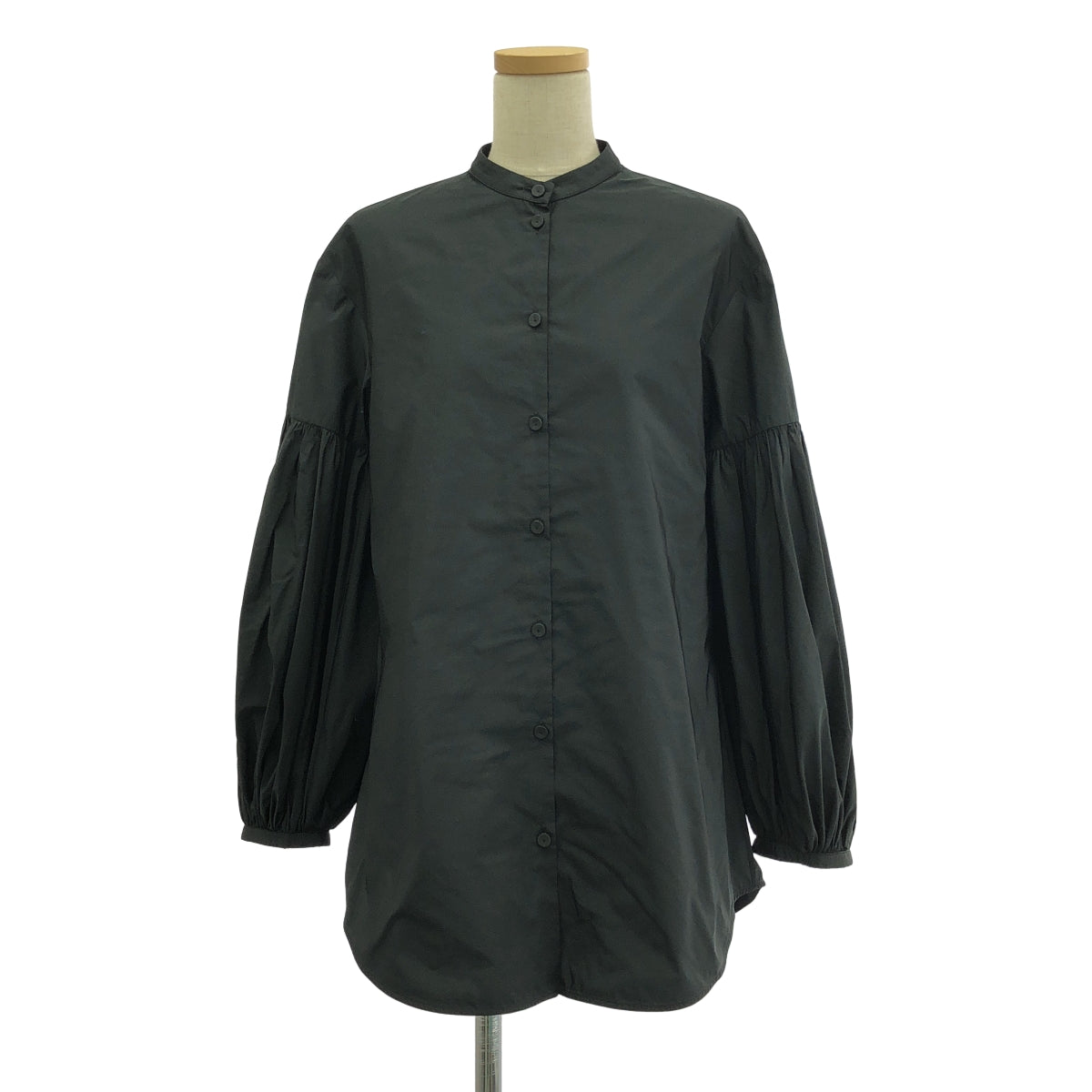 JIL SANDER / ジルサンダー | バルーン ギャザースリーブ スタンドカラーシャツ | 34 | ブラック | レディース