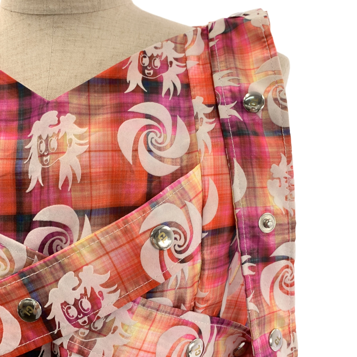 CHOPOVA LOWENA / チョポヴァロウェナ | チェック グラフィック フロッキープリント ウエストギャザー ワンピース | S | レディース