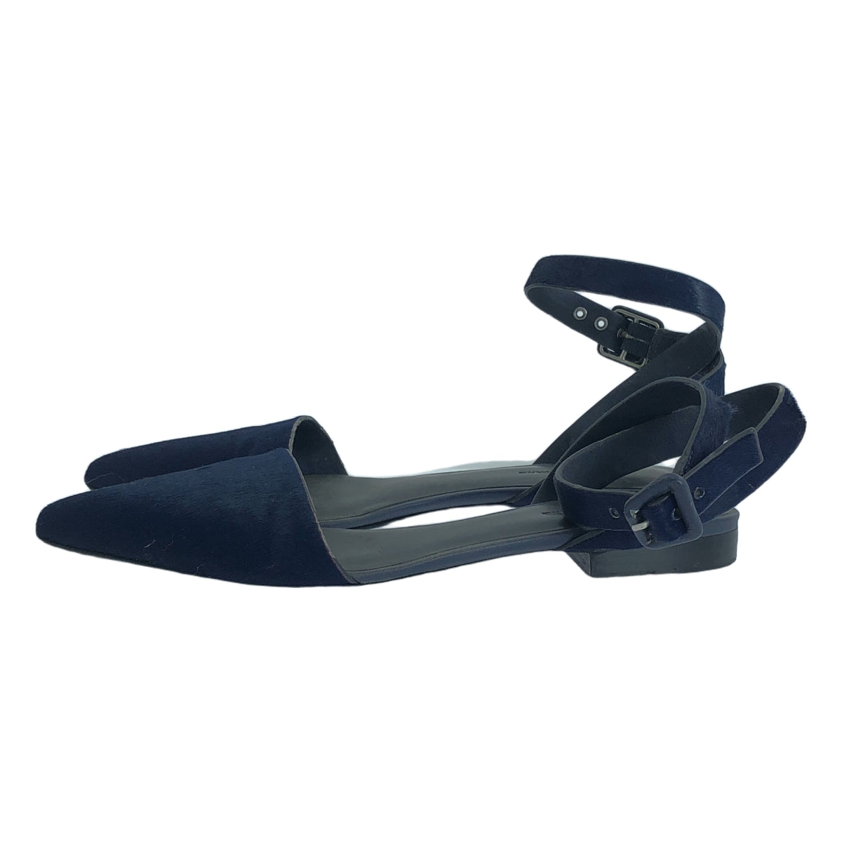【미품】 ALEXANDER WANG / 알렉산더 원 | 하라코 가죽 발목 스트랩 플랫 펌프 | 37 | 네이비 | 여성