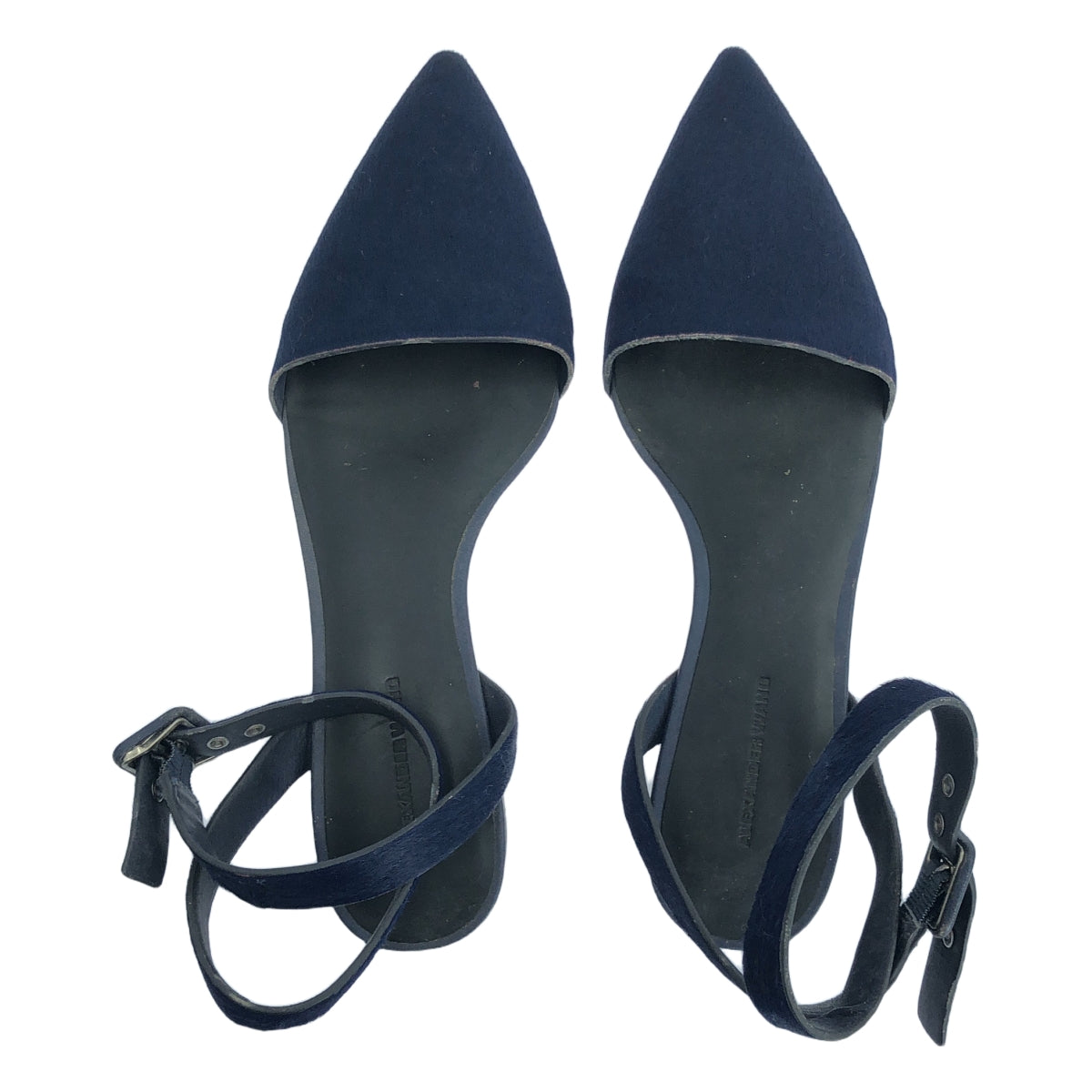 【미품】 ALEXANDER WANG / 알렉산더 원 | 하라코 가죽 발목 스트랩 플랫 펌프 | 37 | 네이비 | 여성