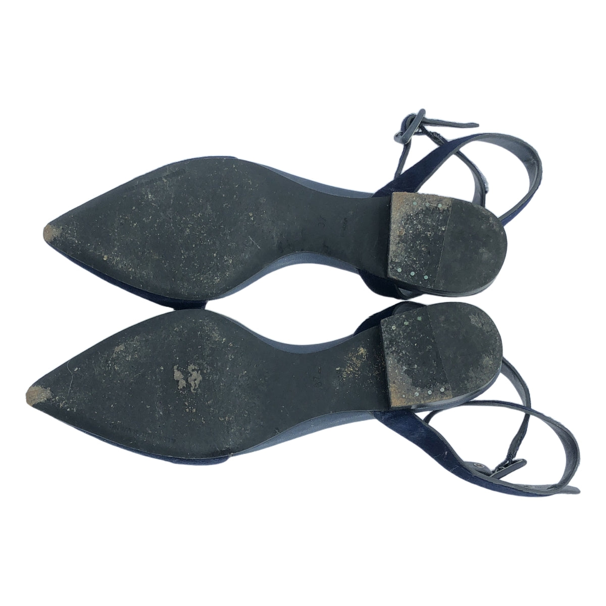 【미품】 ALEXANDER WANG / 알렉산더 원 | 하라코 가죽 발목 스트랩 플랫 펌프 | 37 | 네이비 | 여성