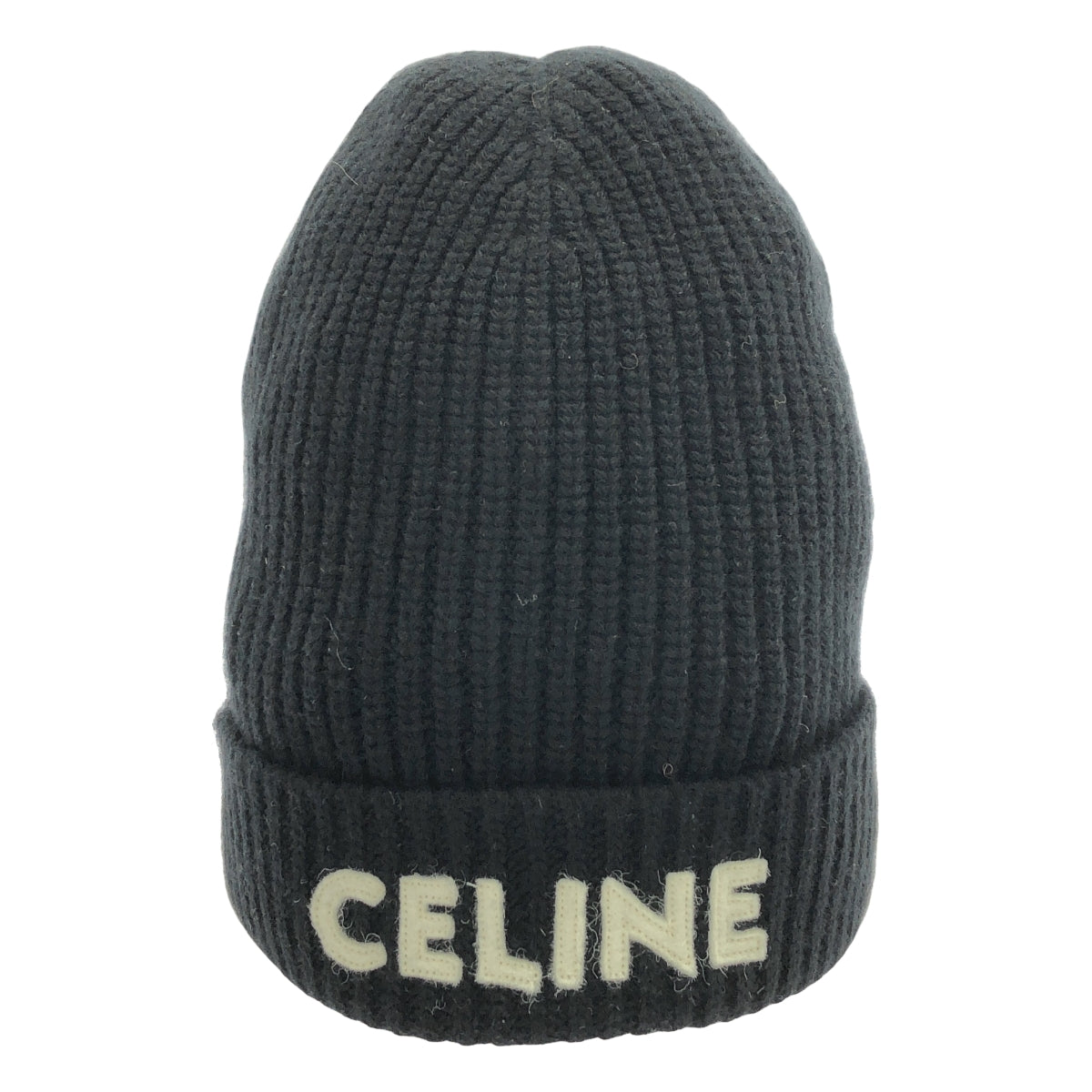 【미품】 CELINE / 셀린느 | 울 리브 로고 니트 캡 비니 | 블랙 | 여성