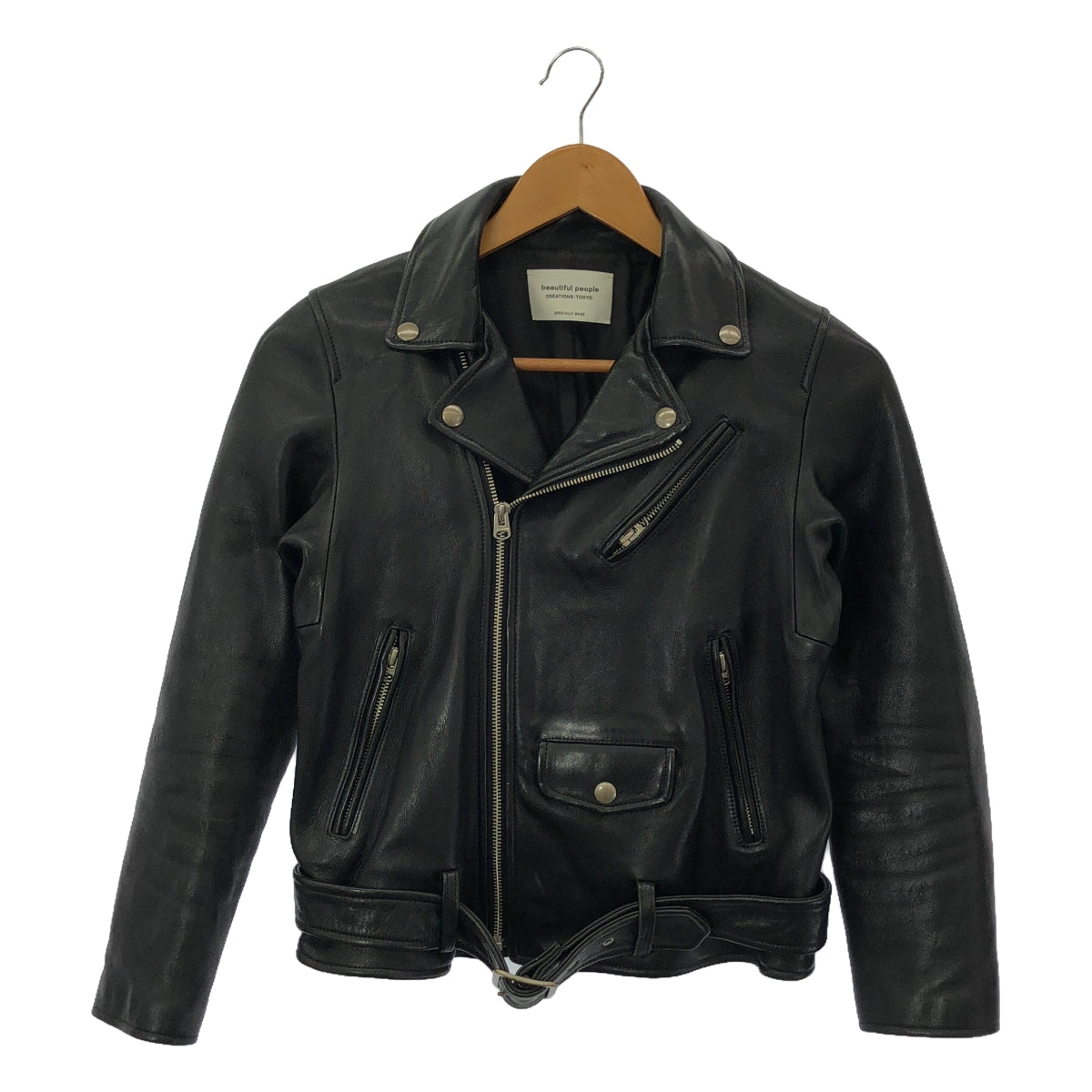 beautiful people / ビューティフルピープル | vintage leather riders jacket ヴィンテージ加工 ラムレザー ダブル ライダースジャケット | 150 | ブラック | レディース