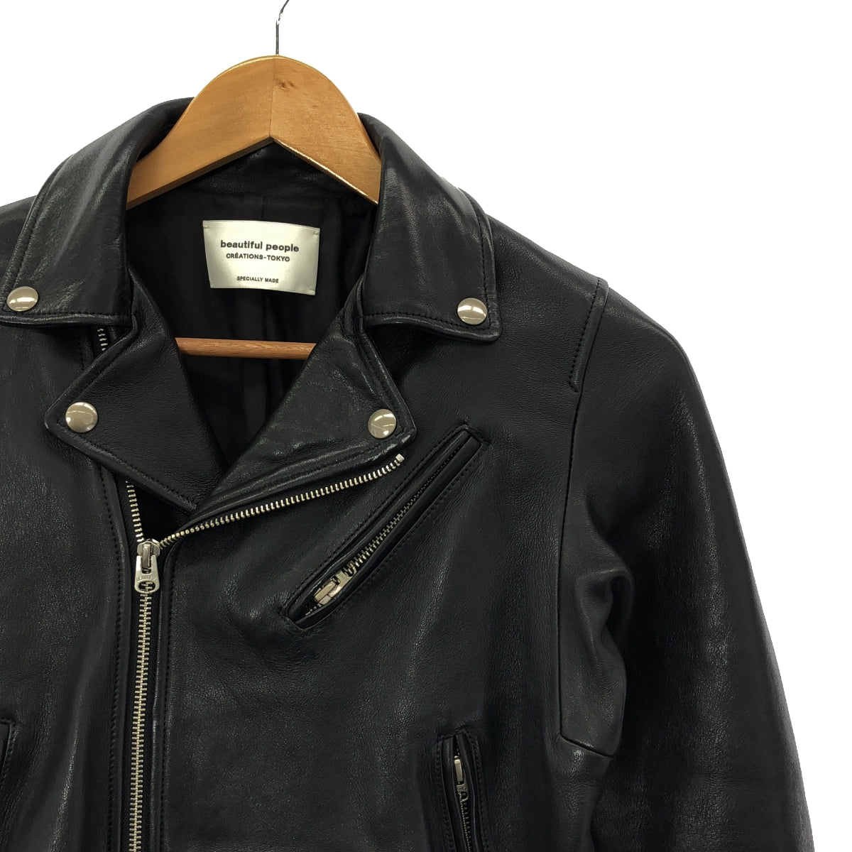 beautiful people / ビューティフルピープル | vintage leather riders jacket ヴィンテージ加工 ラムレザー ダブル ライダースジャケット | 150 | ブラック | レディース