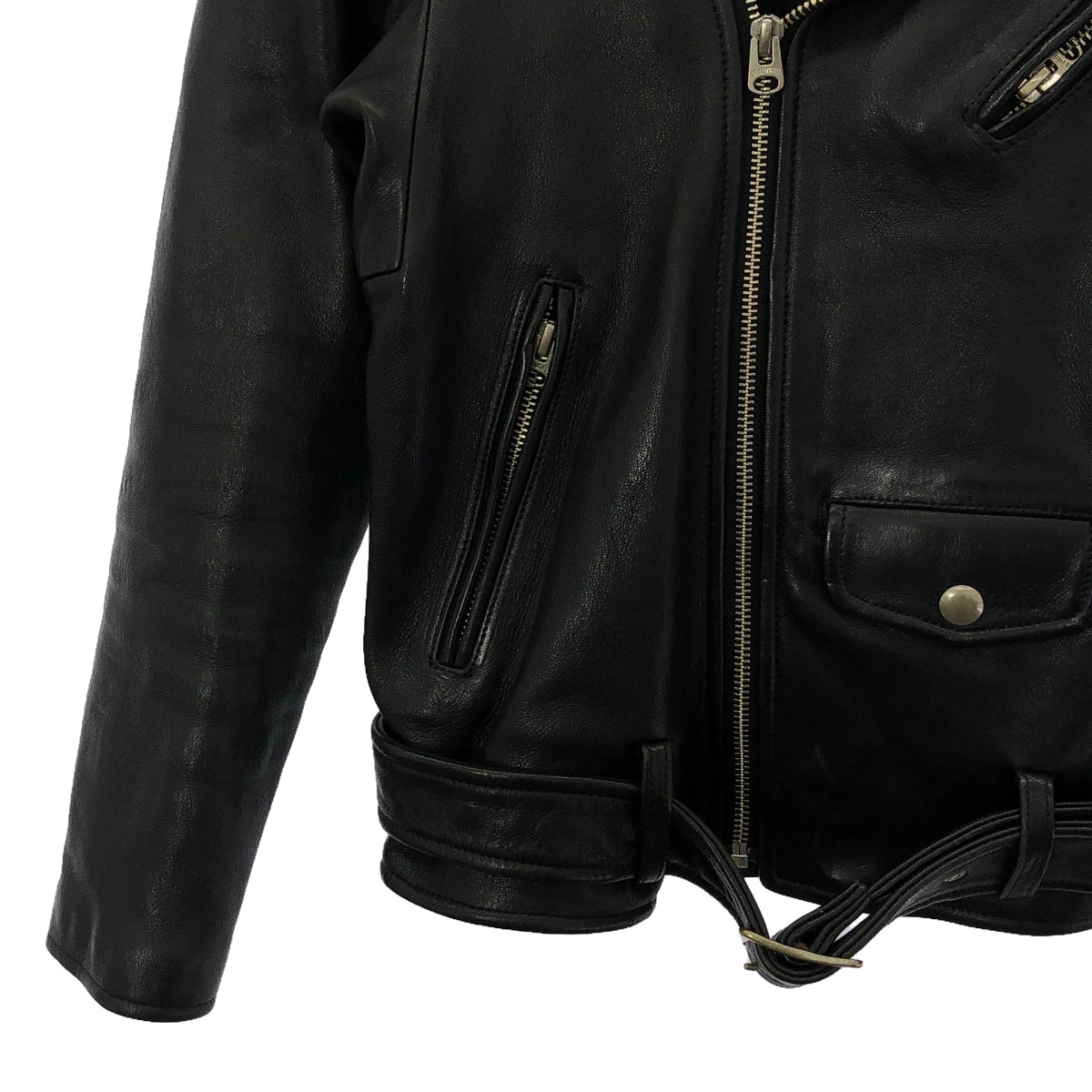 beautiful people / ビューティフルピープル | vintage leather riders jacket ヴィンテージ加工 ラムレザー ダブル ライダースジャケット | 150 | ブラック | レディース