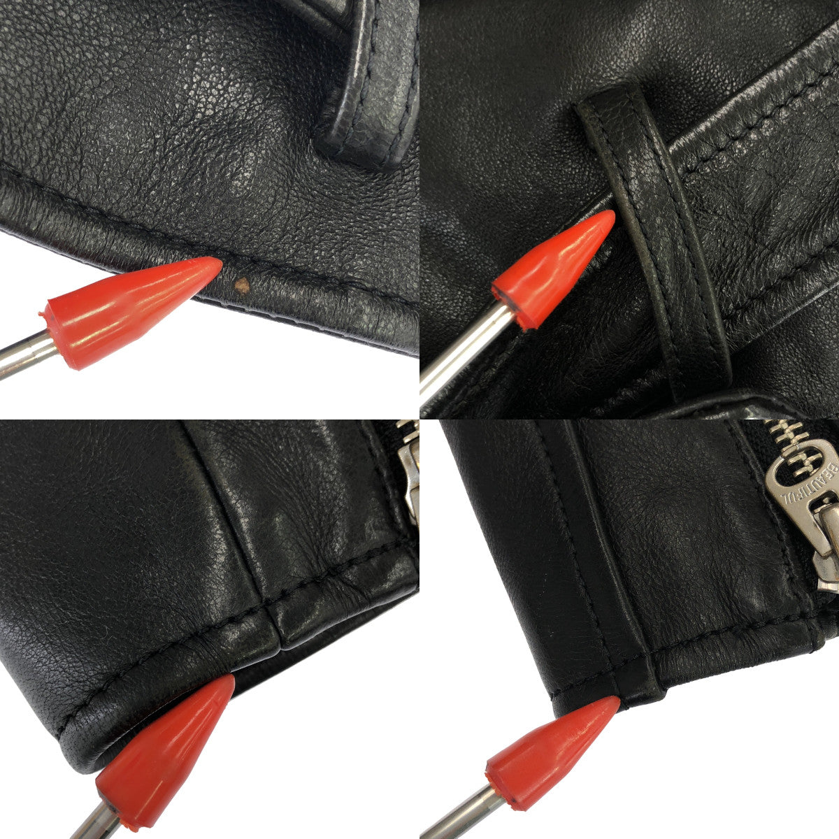 beautiful people / 뷰티풀 피플 | vintage leather riders jacket 빈티지 가공 램 가죽 더블 라이더스 재킷 | 150 | 블랙 |