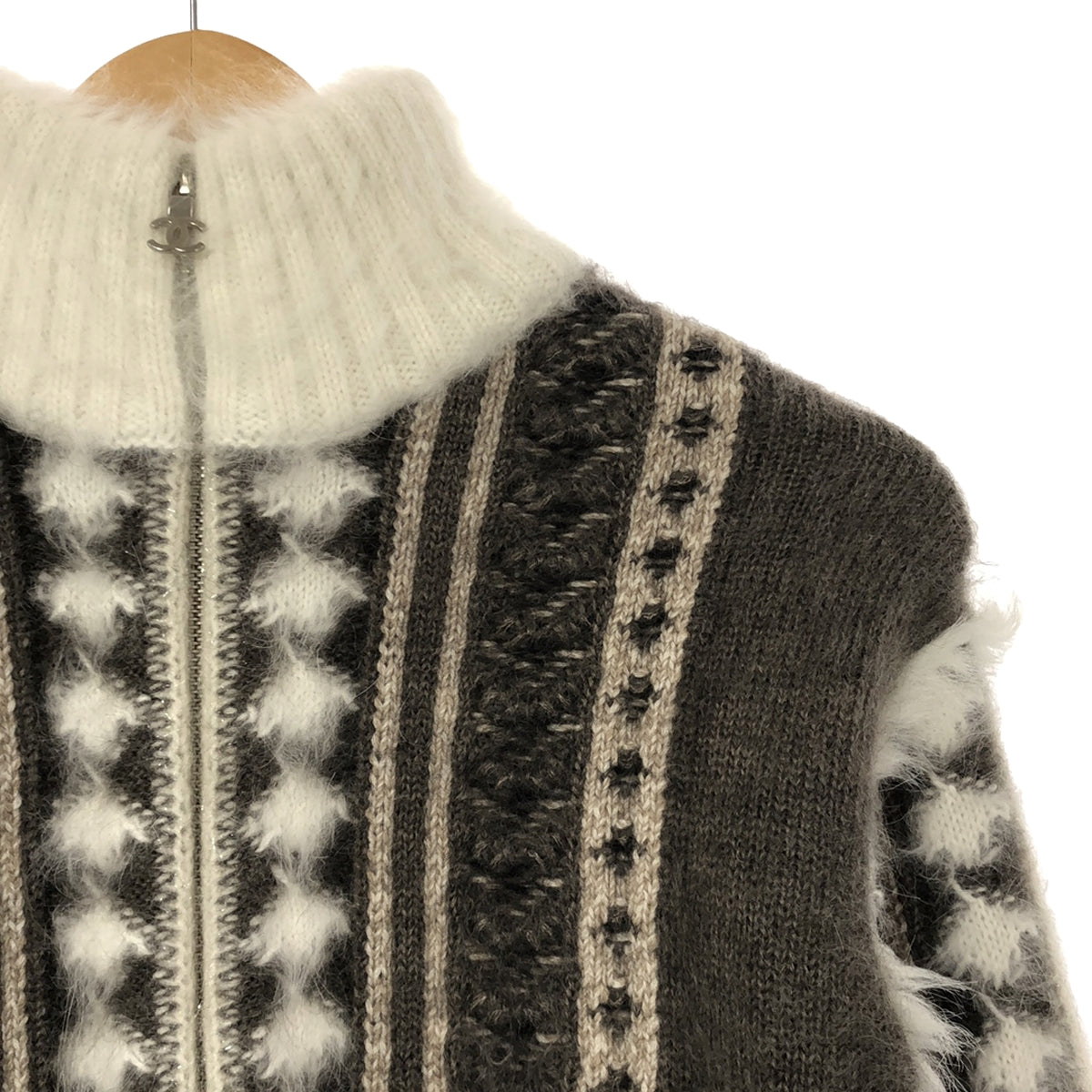 【美品】  CHANEL / シャネル | アンゴラ モヘア カシミヤ 総柄 ジップアップニット カーディガン ジャケット | 36 | グレー | レディース