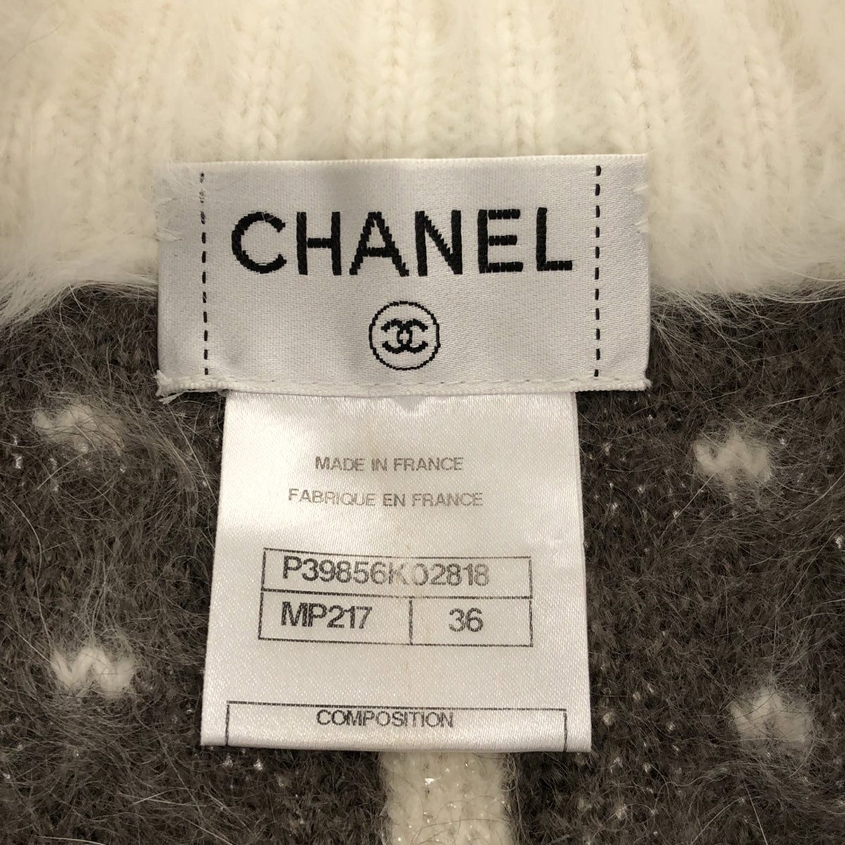 【미품】 CHANEL / 샤넬 | 앙골라 모헤어 캐시미어 총 무늬 지퍼 니트 카디건 재킷 | 36 | 회색 | 여성