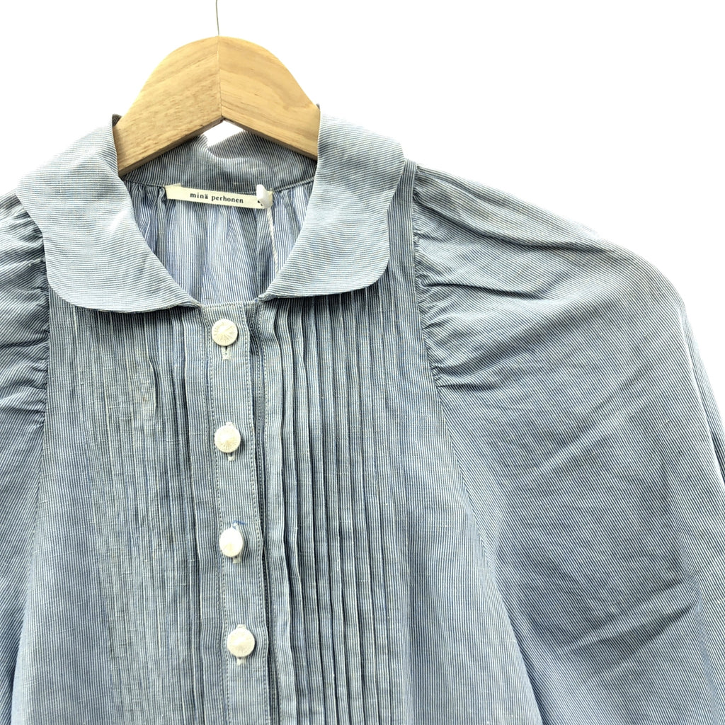 mina perhonen / ミナペルホネン | comfy シルク コットン ストライプ ピンタック シャツワンピース | 36 | レディース