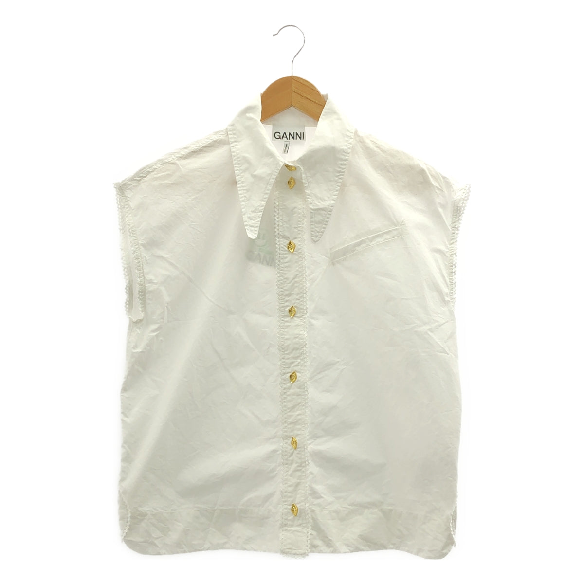 Ganni / ガニー | レース コットン ノースリーブ シャツ | 34 | レディース