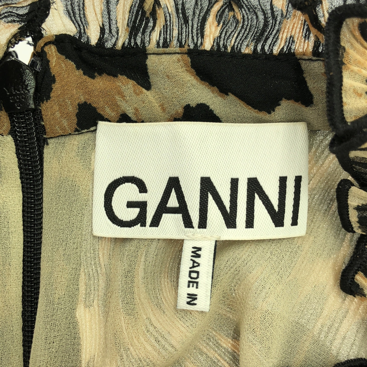 Ganni | Leopard Pleated Chiffon Dress | 34 | Women's