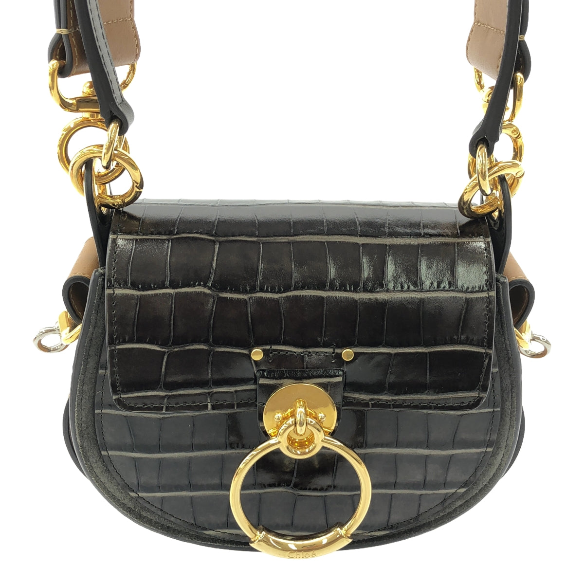 [狀況良好] Chloe | Tess 鱷魚壓紋雙向單肩包 |深棕色/棕色 |女性的