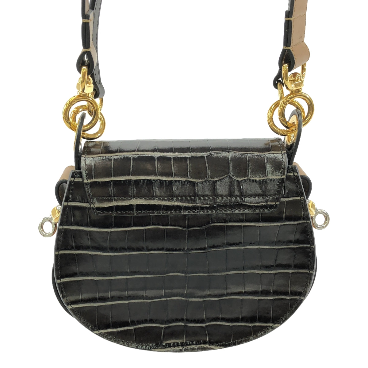 [狀況良好] Chloe | Tess 鱷魚壓紋雙向單肩包 |深棕色/棕色 |女性的