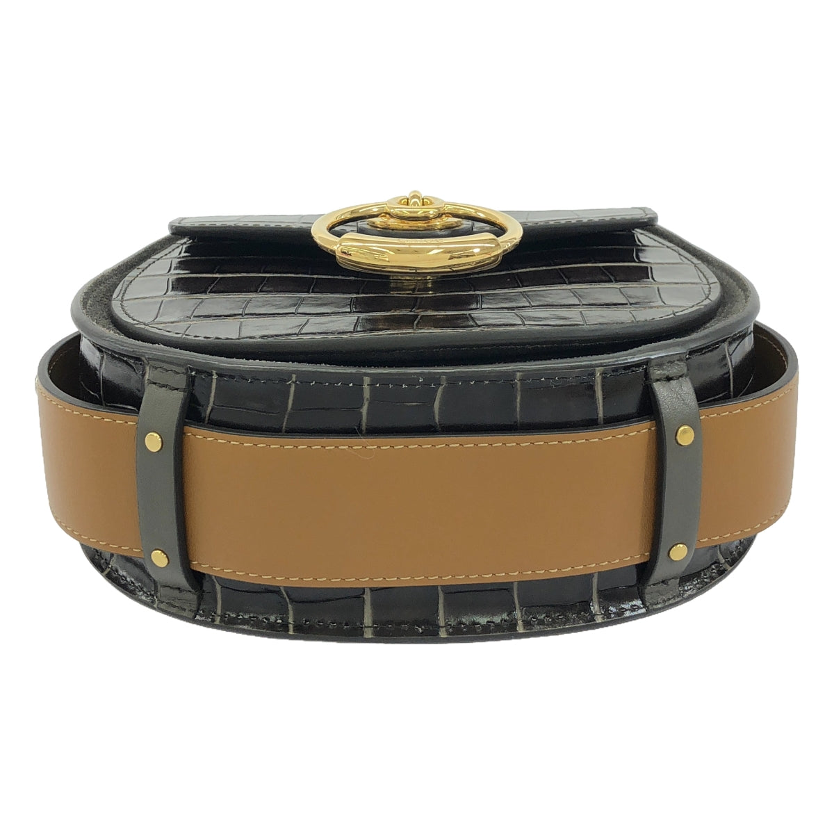 [狀況良好] Chloe | Tess 鱷魚壓紋雙向單肩包 |深棕色/棕色 |女性的