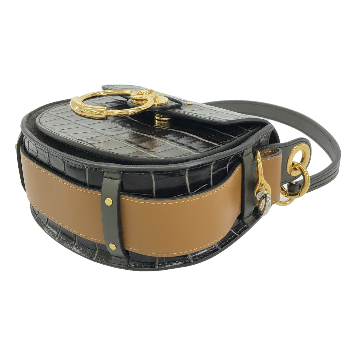 [狀況良好] Chloe | Tess 鱷魚壓紋雙向單肩包 |深棕色/棕色 |女性的