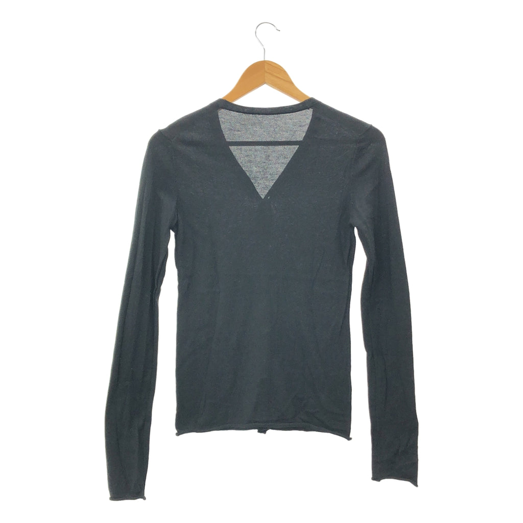 lucien pellat-finet / ルシアンペラフィネ | コットン カシミヤ ワンポイント刺しゅう Vネック ニットカーディガン | S | ブラック | レディース